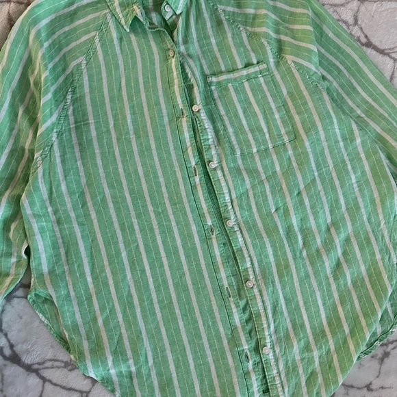 Aerie Celebrity Green Striped Linen Blend Button Down Shirt S/ M Oversized NWT - Picture 3 of 8
